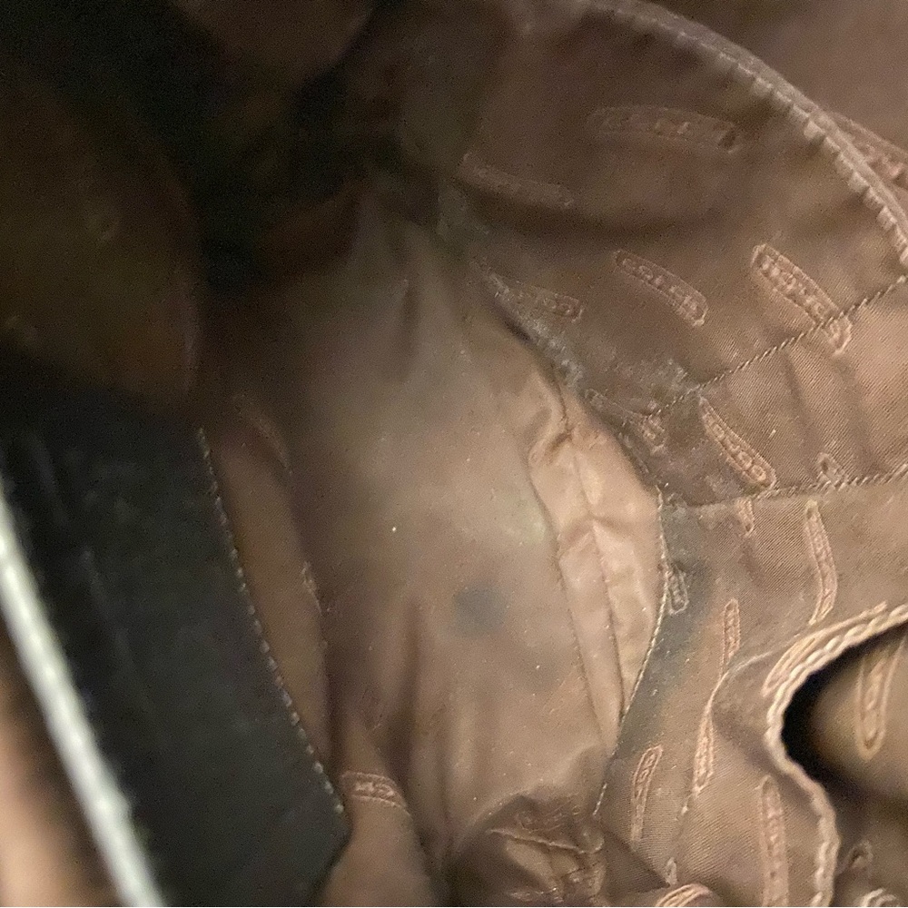 leather Coach backpack 11” x 11”.  VIEW PICS CLOSELY, SCRATCHES ON FRONT FLAP - Picture 8 of 9